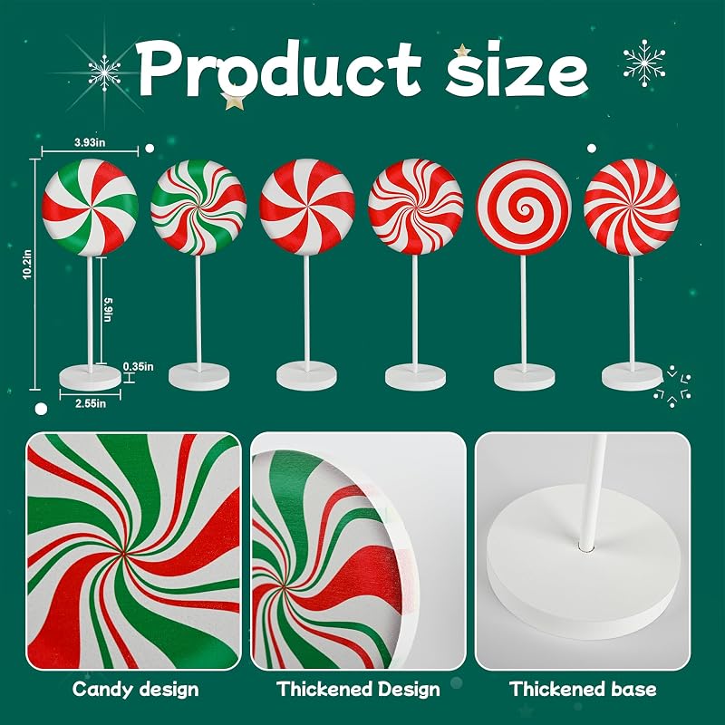 6-Piece Wooden Christmas Candy Cane Sign Set – Farmhouse Tiered Tray Topper Decor