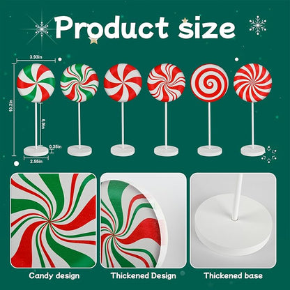 6-Piece Wooden Christmas Candy Cane Sign Set – Farmhouse Tiered Tray Topper Decor