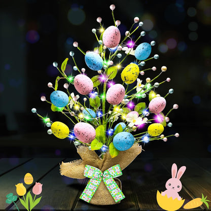 Skiennix Lighted Easter Egg Tree - 20'' Tabletop Decor with Timer | Artificial Centerpiece for Spring Home Decor