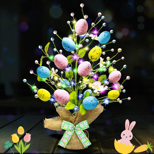 Skiennix Lighted Easter Egg Tree - 20'' Tabletop Decor with Timer | Artificial Centerpiece for Spring Home Decor