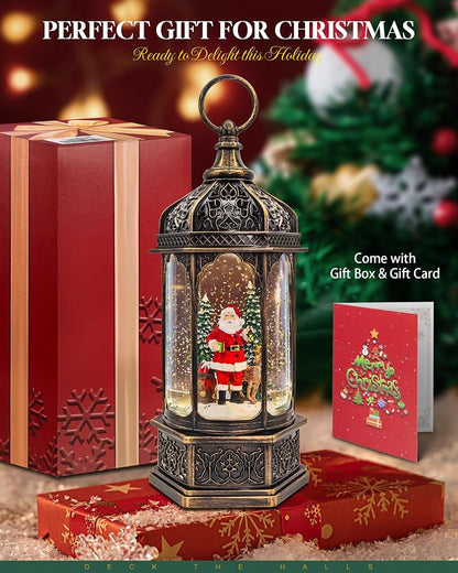 12: Large Musical Christmas Snow Globe Lantern - 13" With 8 Songs, Dual Power Santa & Reindeer