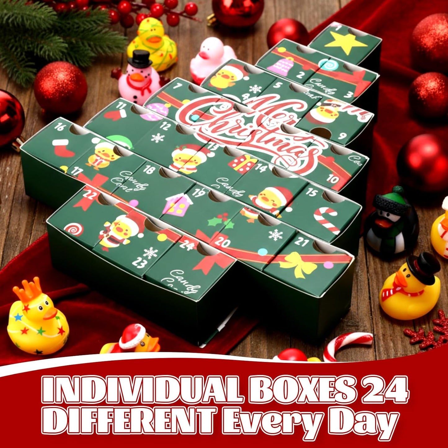 Sotiff Christmas Rubber Duck Bath Set - 24 Pcs Advent Calendar Surprise Gifts | Yellow-Green