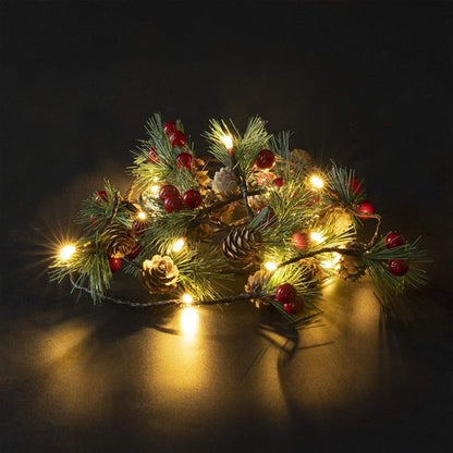 FUNPENY Christmas Pinecone String Lights - 20 LED Fall Garland with Red Berries | 6.56Ft Indoor/Outdoor Decor
