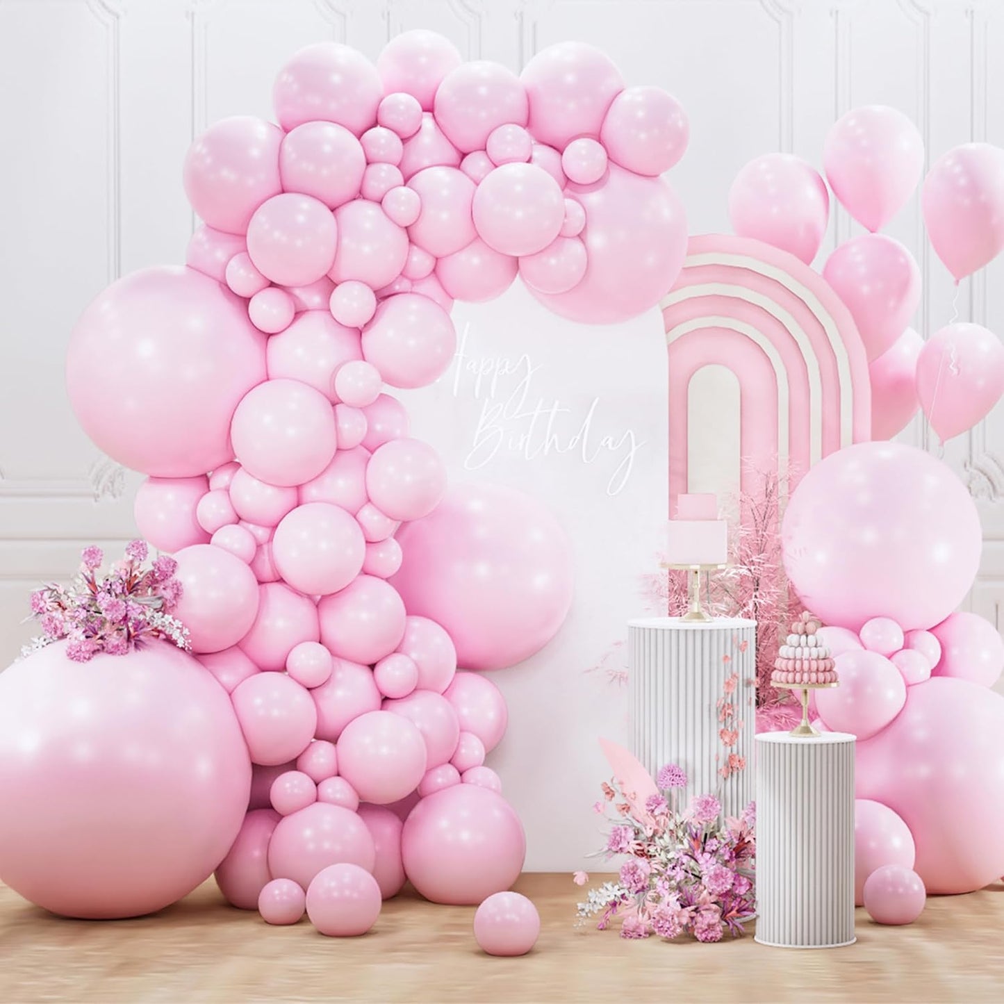 PartyWoo Baby Pink Balloons - 127-Piece Pastel Arch Kit for Gender Reveal & Birthday Decor | 5-36 Inch Sizes