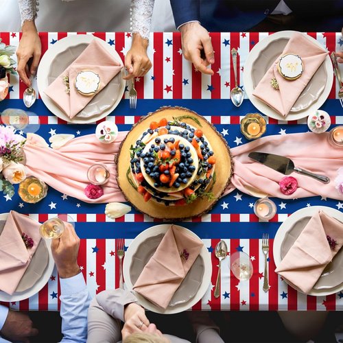 American Flag Tablecloth - 3-Piece Disposable 54 x 108 Inch Stars and Stripes Design for Patriotic Events