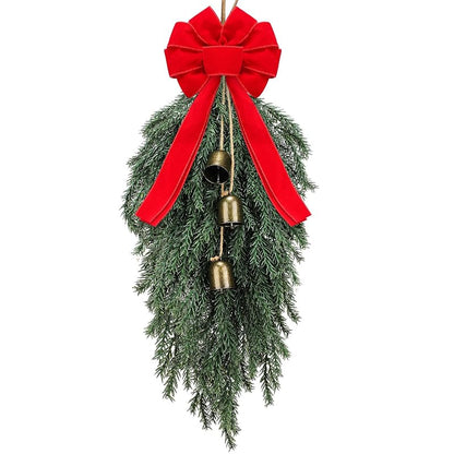 Dingion 23.6in Teardrop Christmas Swag with Bells & Red Bow - Faux Spruce Variation of THIS listing Faux Spruce