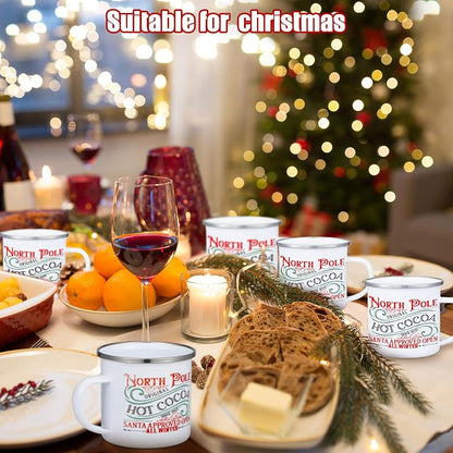 NORTH POLE 9 Pcs Enamel Mugs 12oz Coffee Cup with Handles - Christmas Set