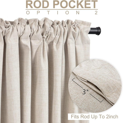 Skiennix 100% Blackout Linen Curtains - Thermal Insulated Drapes for Bedroom | 50" W x 96" L, Cream