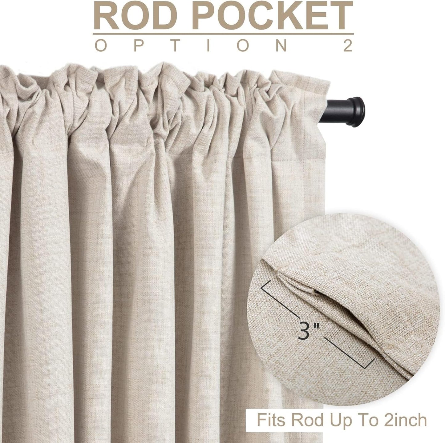 Skiennix 100% Blackout Linen Curtains - Thermal Insulated Drapes for Bedroom | 50" W x 72" L, Cream