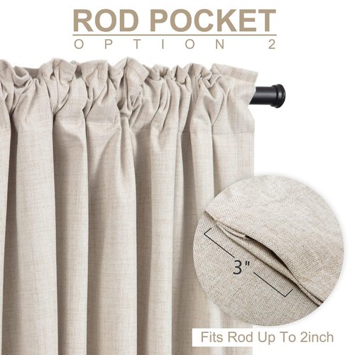 100% Blackout Shield Linen Blackout Curtains for Bedroom 72 Inches Long, Back Tab/Rod Pocket Living Room Drapes, Thermal Insulated Blackout Curtains 2 Panels Set, 50" W x 72" L,Cream