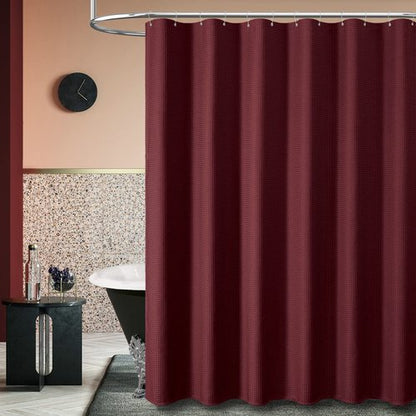 Dynamene Extra Long Shower Curtain - 84 Inch Long Burgundy Waffle Weave Heavy Duty Fabric Bathroom Shower Curtain, Neutral Weighted Hotel Thick Bath Curtain Set with 12 Plastic Hooks,72x84, Burgundy