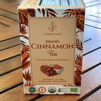 Authentic Lanka 100% True Ceylon Cinnamon Tea 25 Sachets Box - Caffeine Free, Organic Sweet Cinnamon Herbal Tea, Vegan, USDA Organic, Non GMO, Sri Lanka (Ceylon) Origin