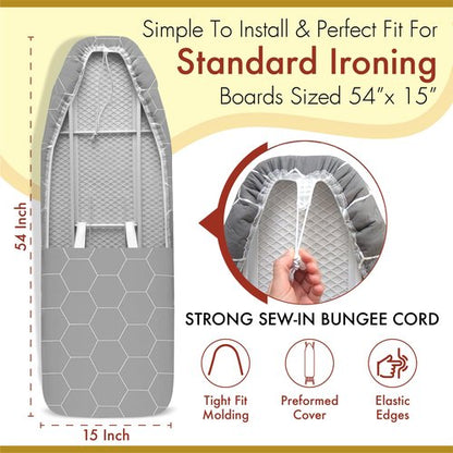 arteneur Ironing Board Cover and Pad 15x54 - Made in Germany Iron Board Cover with Heat Reflective Aluminum Coating and Padding- Heavy Duty Iron Board Cotton Cover with Elastic Drawstring Stretch Fit