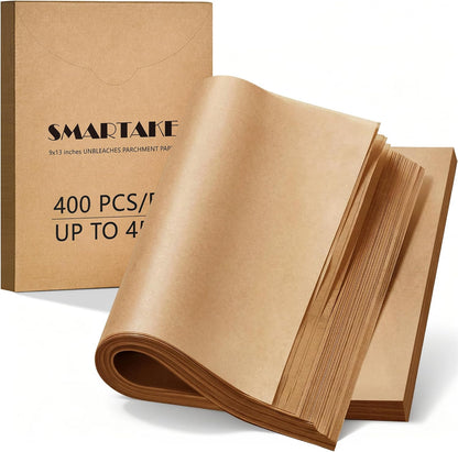 SMARTAKE Parchment Paper Baking Sheets - 400 Pcs Non-Stick Precut 9x13 Inches for Baking, Grilling & Air Frying