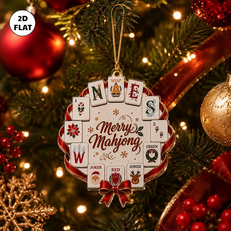 Merry Mahjong Standard 4in Christmas Ornament - Mahjong Wreath Decoration