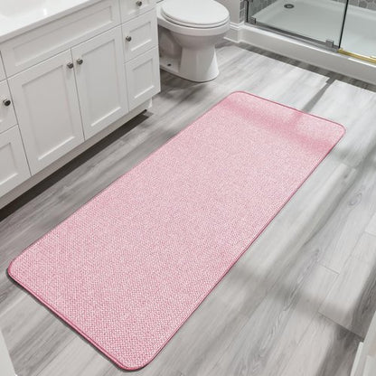Bosap Bath Mat,Ultra Thin Bathroom Runner Rugs,Large Bath Mats for Bathroom,Quick Dry,Non-Slip,Machine Washable,Low Pile,Bath Rug,Shower Outside,Sink,Home Decor Accessories.Pink,3'x5'(36x60inch)
