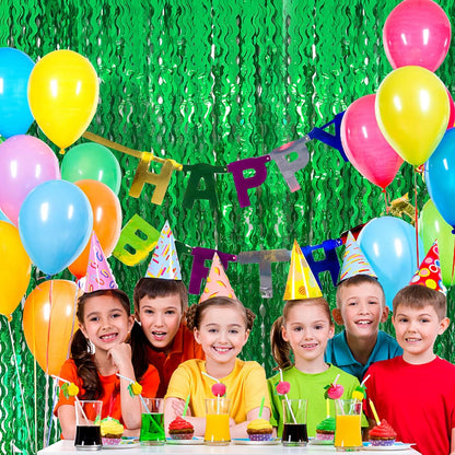 Skiennix Green Tinsel Foil Fringe Curtains - Metallic Wavy Backdrop for Party & Photo Booth Decor