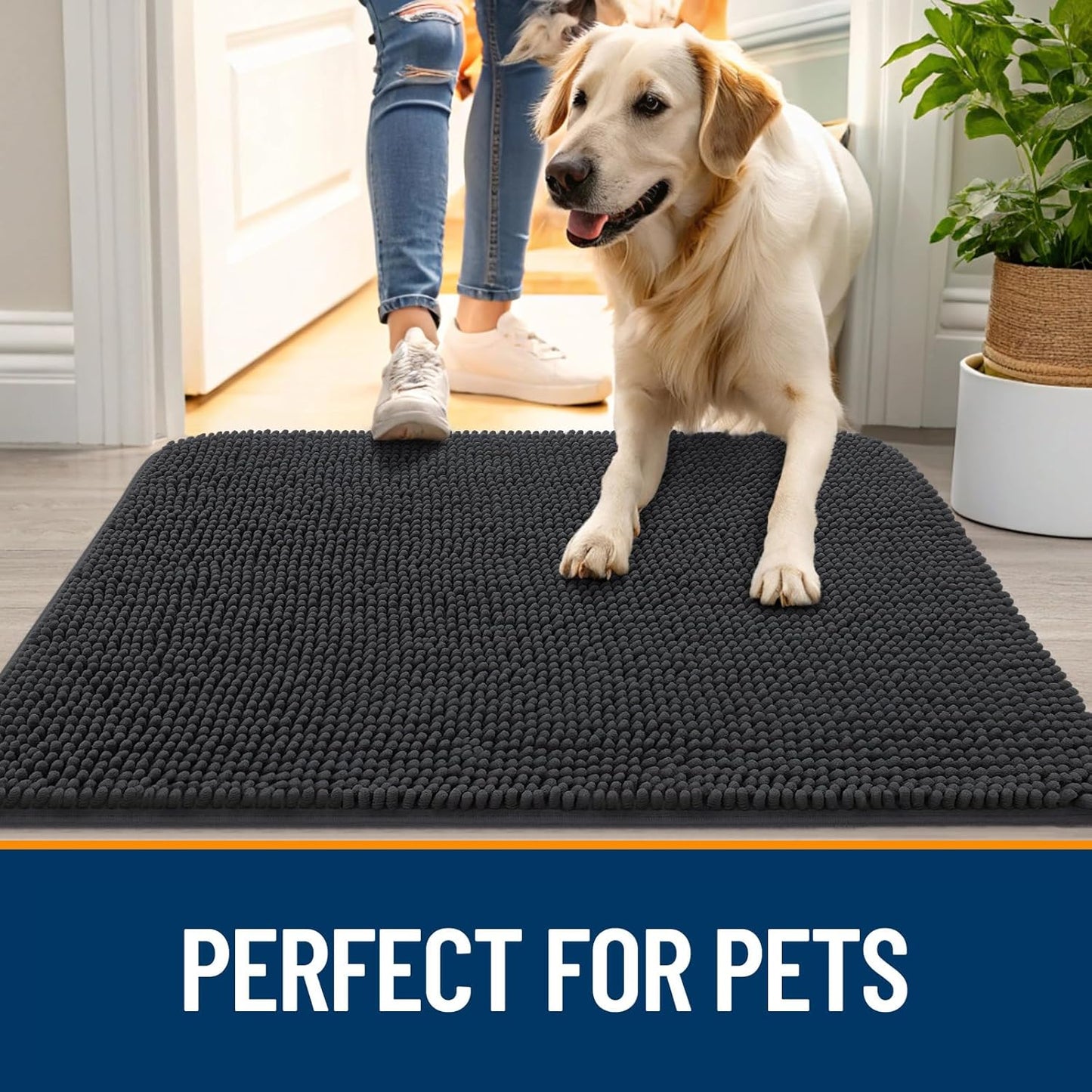 OLANLY Dog Door Mat - Absorbent Non-Slip Chenille Mat for Muddy Paws | 47x32, Dark Grey