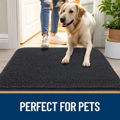 OLANLY Dog Door Mat - Absorbent Non-Slip Chenille Mat for Muddy Paws | 47x32, Dark Grey