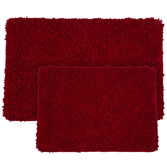 Bedford Home 2 Piece Memory Foam Shag Bath Mat Set - Burgundy