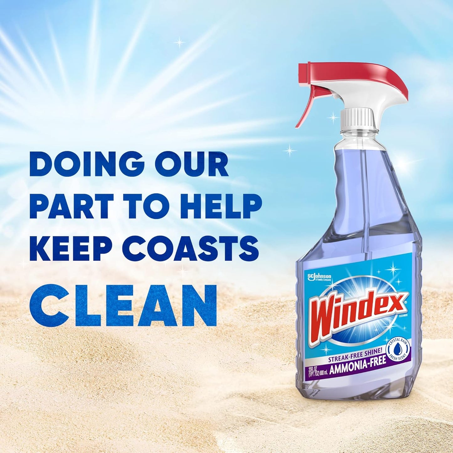 Windex Glass Cleaner Spray - Ammonia-Free Formula in 23 Fl Oz | Eco-Friendly Coastal Plastic Bottle