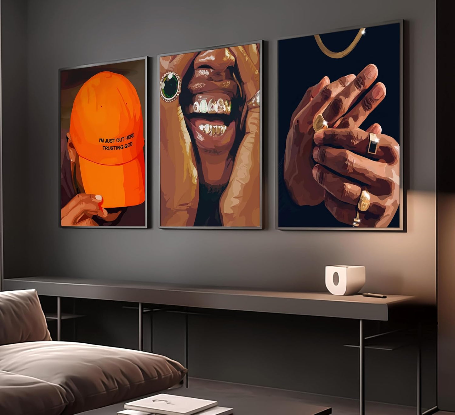 Skiennix 6-Piece Black Man Canvas Wall Art - Trendy Luxury Street Paintings for Home Decor