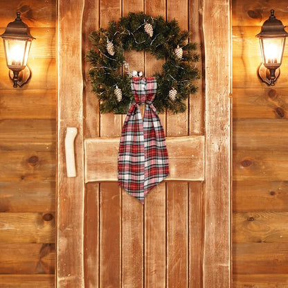 Christmas Wreath Sash for Front Door - Red Green Burlap Plaid Ribbon, 54.3 in