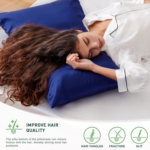 Love's Cabin Satin Pillowcase Set - Cooling Pillow Covers for Hair & Skin | Standard Size 20x26, Navy