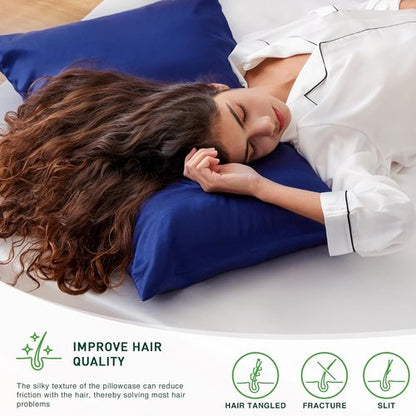 Love's Cabin Satin Pillowcase Set - Cooling Pillow Covers for Hair & Skin | Standard Size 20x26, Navy