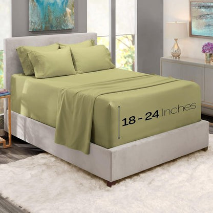 Hearth & Harbor Queen Sheet Set - Extra Deep Pocket for 18-24 Inch Mattresses - 6 Piece in Sage