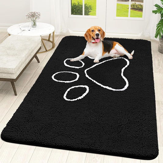 OLANLY Dog Door Mat - Absorbent Non-Slip Mud Mat for Paws | Quick Dry Chenille, 70x46, Black