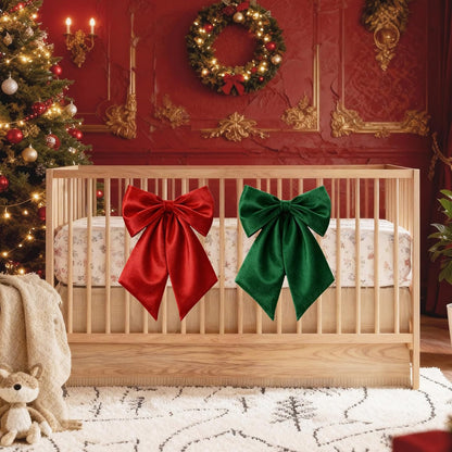 Regine Switzerland Christmas Bows - Large Red & Green Satin Decor for Wreaths & Trees | 23 x 11 Inch (2 Pack)