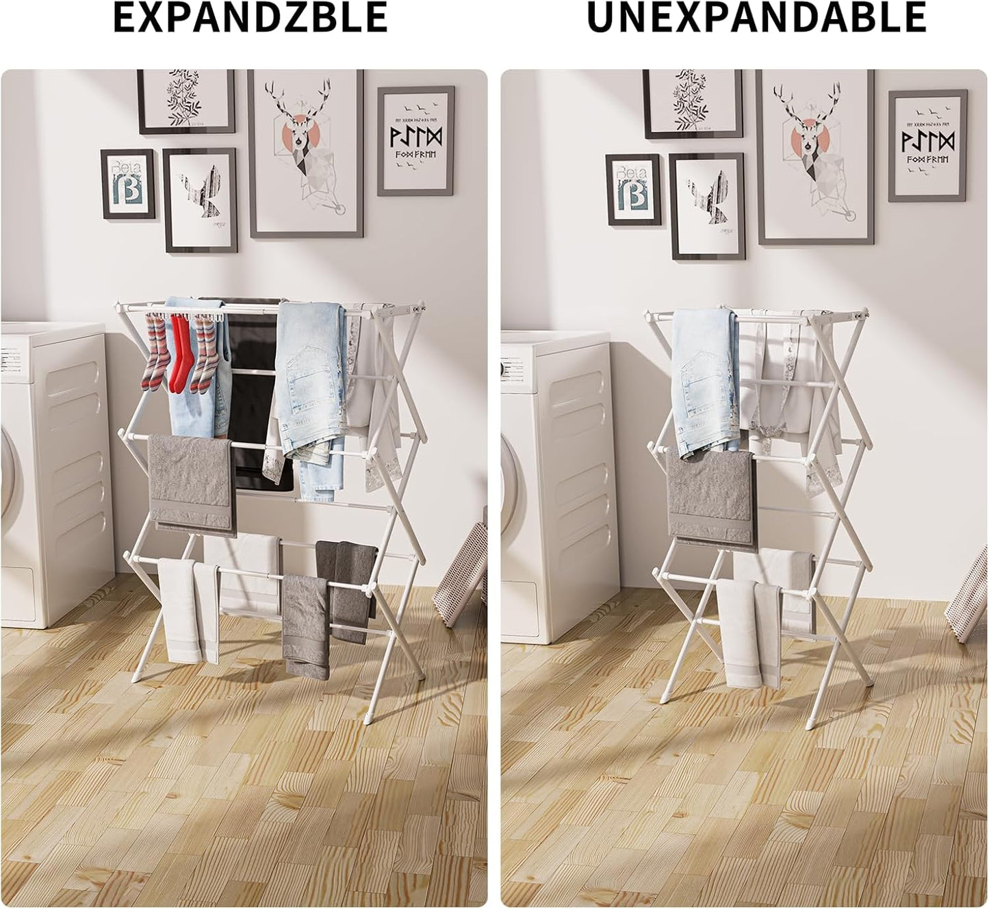 Skiennix 3-Tier Clothes Drying Rack - Foldable Indoor & Outdoor Laundry Solution | Space-Saving Metal Design, Pure White