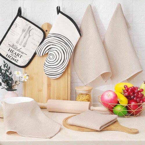 Homaxy Kitchen Dish Cloths - Ultra Soft 100% Cotton Waffle Weave, Quick Drying, 12 x 12 Inches, 8-Pack, Beige