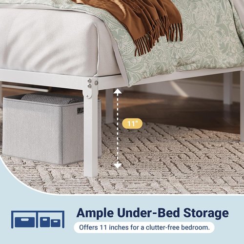 Allewie Queen Bed Frame - 12-Inch Metal Platform with Storage | No Box Spring Needed, Easy Assembly, White
