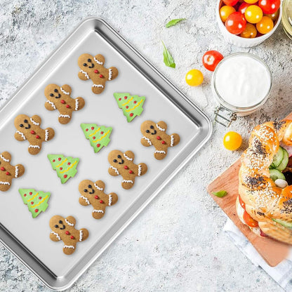 Wildone Baking Sheet Set - 12 PCS Heavy-Duty Stainless Steel Cookie & Toaster Oven Pans | Dishwasher Safe, 9 x 6.7 x 1 Inches