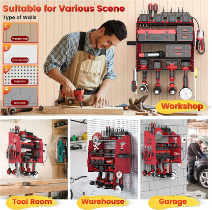 Skiennix Power Tool Organizer - Heavy-Duty Wall Mount with Charging Station | 5-Layer, 220 LBS Capacity