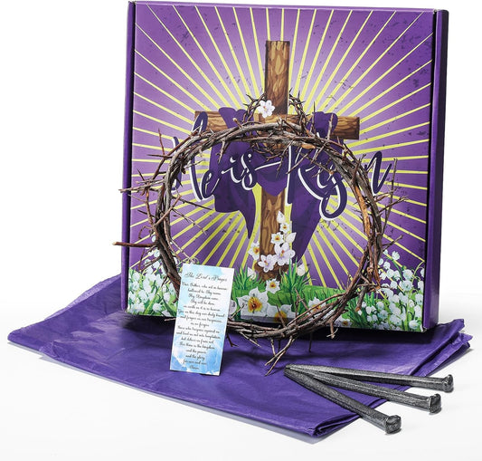 Seematn Easter Crown of Thorns Set - 8-Inch Christian Wreath with Cross Nails & Gift Box