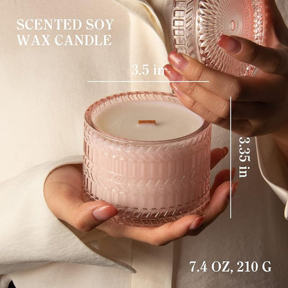 Hidden Label Rose & Sandalwood Scented Soy Candle – Ceramic Jar, Wood Wick, 14.8oz