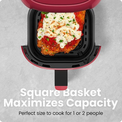 CHEFMAN 2 Qt Mini Air Fryer - Digital Compact Design with Nonstick Basket & Timer | Quick Meals in Red