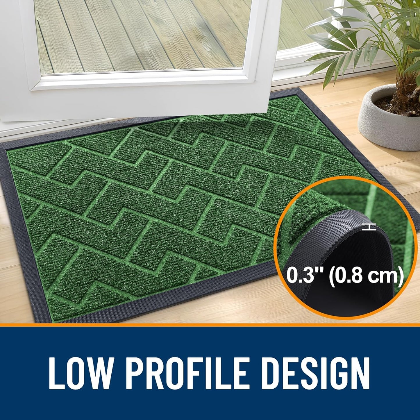 OLANLY Indoor Outdoor Front Door Mat - Waterproof All-Weather Herringbone Design | Easy Clean, 47x17 Inches (Green)