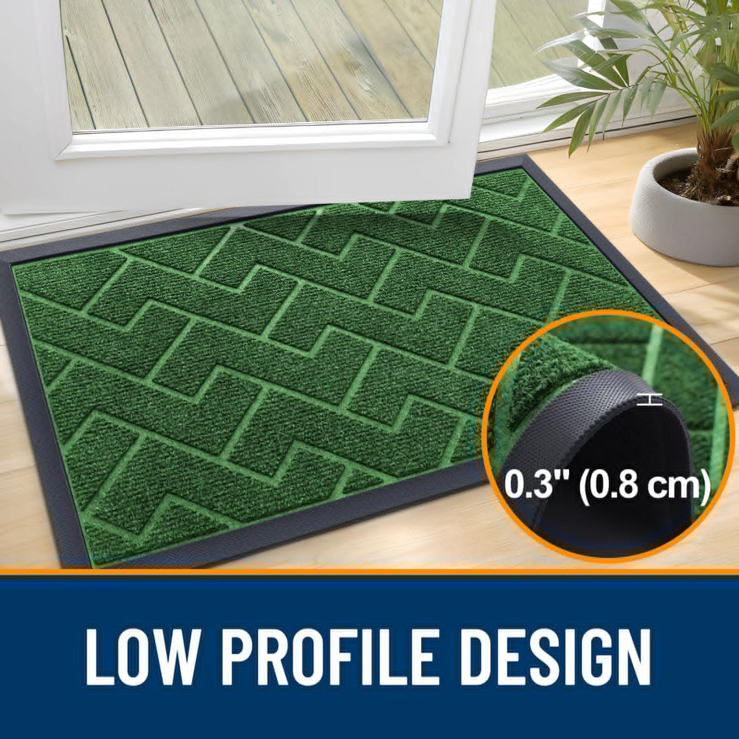 OLANLY Front Door Mat Indoor Outdoor Entrance, Waterproof All-Season, All-Weather Doormat, Sturdy Natural Rubber, Low Profile, Easy Clean Patio Porch Entryway Mat, Herringbone Brick (Green, 47x23)