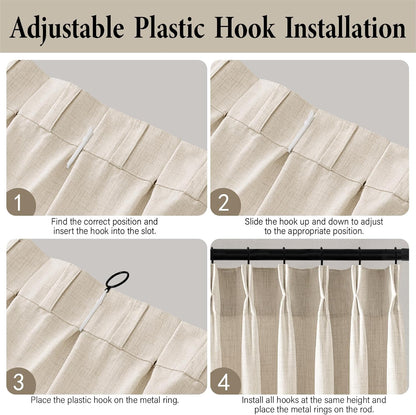 MIULEE Pinch Pleated Linen Curtains - 90-Inch Ivory Cream Semi-Sheer Drapes | 4 Panels for Privacy