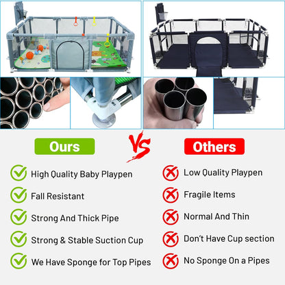 Skiennix Upgraded Playpen - Thick Foldable Mat, Balls, Rings, Storage Bag & Sports Nets | BPA-Free & Safe