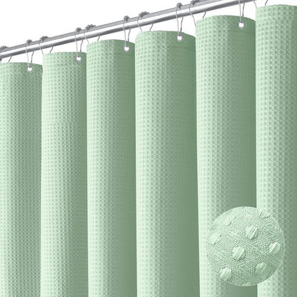 Dynamene Extra Long Shower Curtain - 96 Inch Long Waffle Weave Weighted Thick Cloth Bathroom Shower Curtain, Neutral Heavy Duty Hotel Bath Curtain Set with 12 Plastic Hooks,72x96, Mint Green