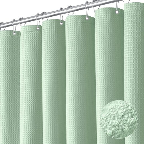 Dynamene Extra Long Shower Curtain - 96 Inch Long Waffle Weave Weighted Thick Cloth Bathroom Shower Curtain, Neutral Heavy Duty Hotel Bath Curtain Set with 12 Plastic Hooks,72x96, Mint Green