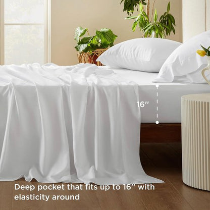 Bedsure Cooling Sheets - Twin Size Rayon Bamboo | Breathable & Soft Hotel Luxury Bedding - White