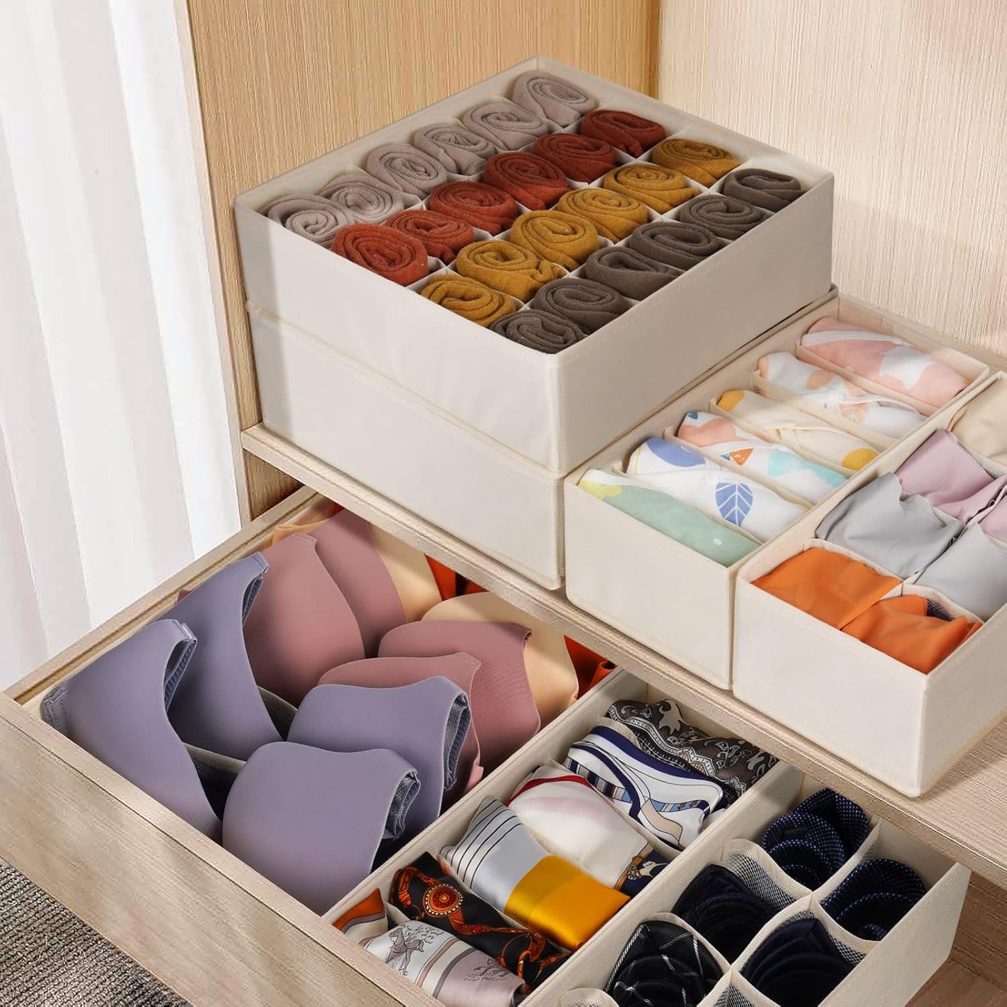Skiennix Baby Clothes Organizer - 12 Pack Fabric Foldable Storage Bins for Nursery | 116 Cells for Clothing & Accessories