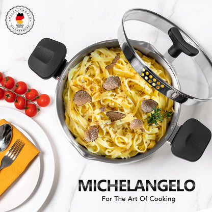MICHELANGELO Stainless Steel Pasta Pot with Strainer Lid - Pasta Cooker | 6 Quart Induction Pot with Lid, 6 Qt Spaghetti Pot with Strainer Lid