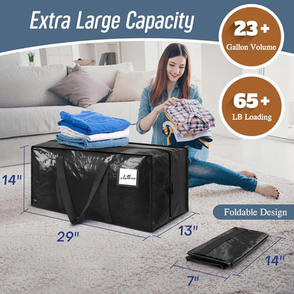 Skiennix Extra Heavy Duty Large Moving Bags - Strong Zipper & Comfortable Handles | 6 Pack, Black